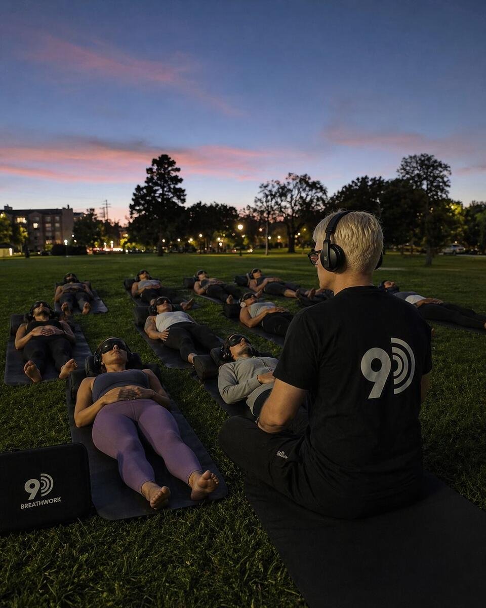 Edwin facilitating a 9D Breathwork group session at twilight
